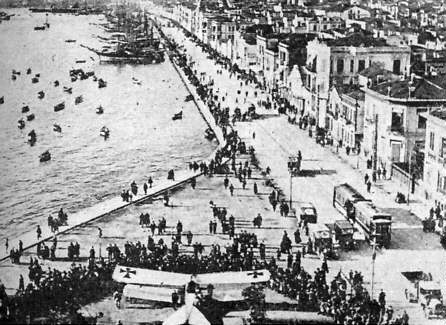 Waterfront at Salonica (now called Thessalonika), showing captured German plane. Photo credit: Ray Mentzer