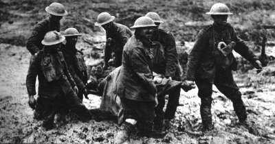 British stretcher bearers, Pilckem Ridge, 1 August 1917. Photo credit: Mike Iavarone